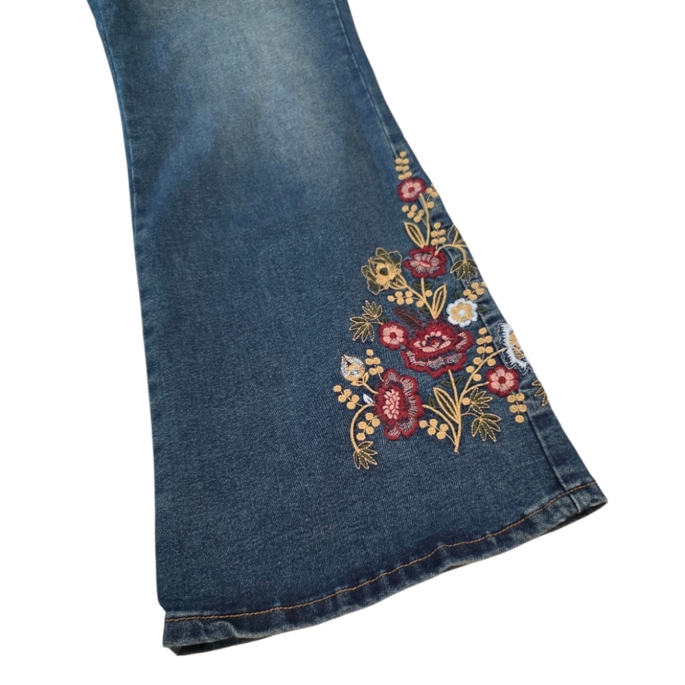Oak & Vine Flare Wide Leg High Rise Stretch Embroidered Blue Jeans Plus Size 20 - Picture 3 of 12